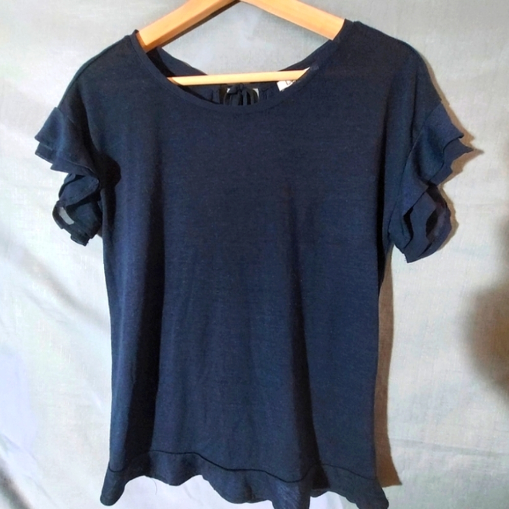 Dex Blue Ruffled Cap Sleeve Blouse